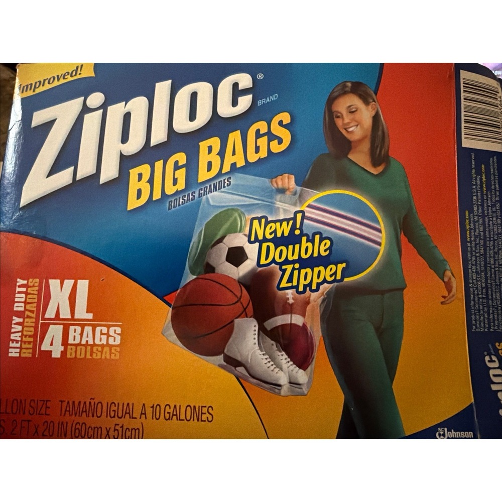 Ziploc Big Bag XL Double Zipper Handle Plastic Storage 2 Count Heavy Duty 10 Gal